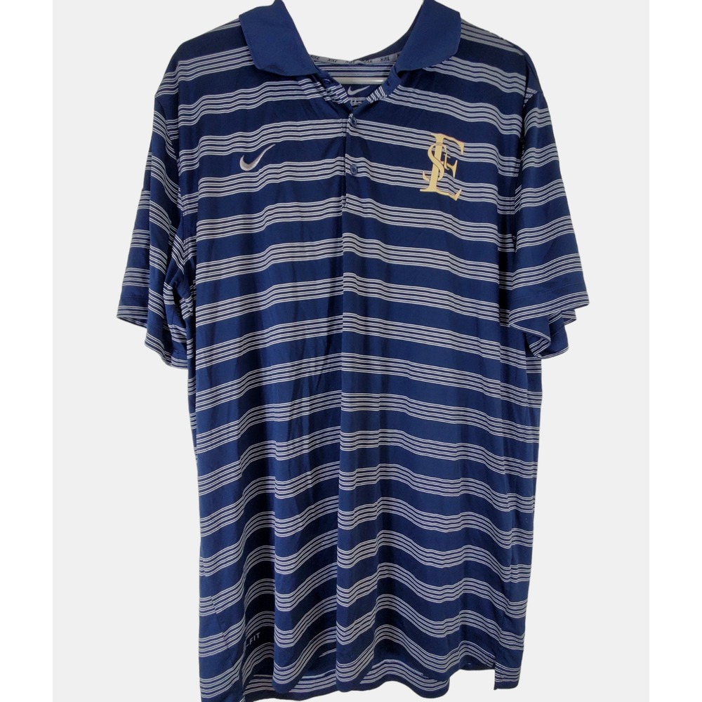 Nike Dri-Fit Golf Polo Shirt Mens Blue Striped Collared Short Sleeve Size XL